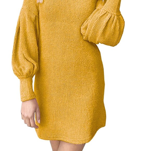 NWT Mustard Yellow Knit Mockneck Princess Dress - Picture 3 of 5